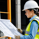 **

"A professional female engineer wearing modest work attire, examining blueprints on a construction site. Hard hat, safety vest, fully clothed, appropriate content, safe for work, perfect anatomy, natural proportions, professional photography, daytime setting."

**