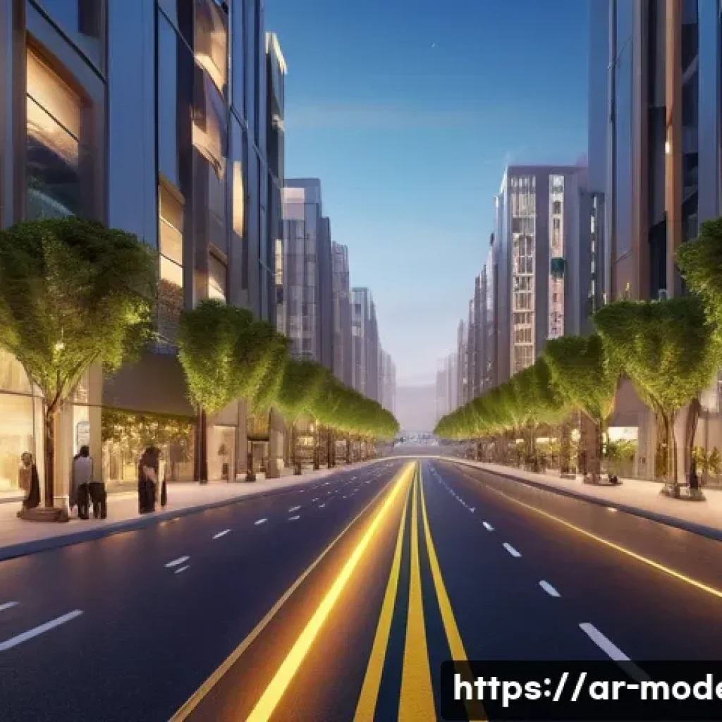 현대건축물 자율주행 차량과 연계 - A futuristic smart city street scene in an Arabian urban environment at dusk, featuring integrated s...