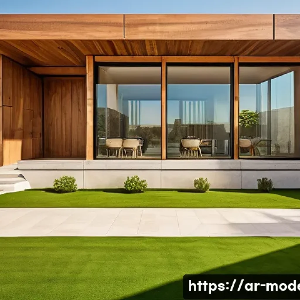 현대건축물 공공 건축 디자인 - A modern public building in an Arabic city, showcasing sustainable architecture with extensive use o...