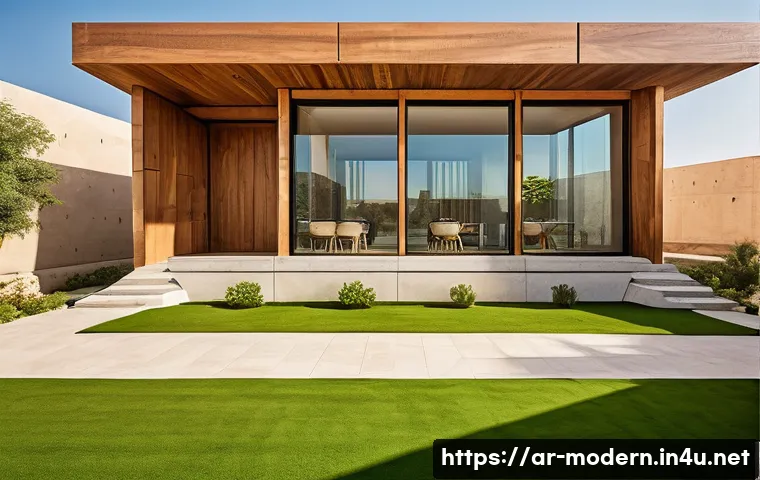 현대건축물 공공 건축 디자인 - A modern public building in an Arabic city, showcasing sustainable architecture with extensive use o...