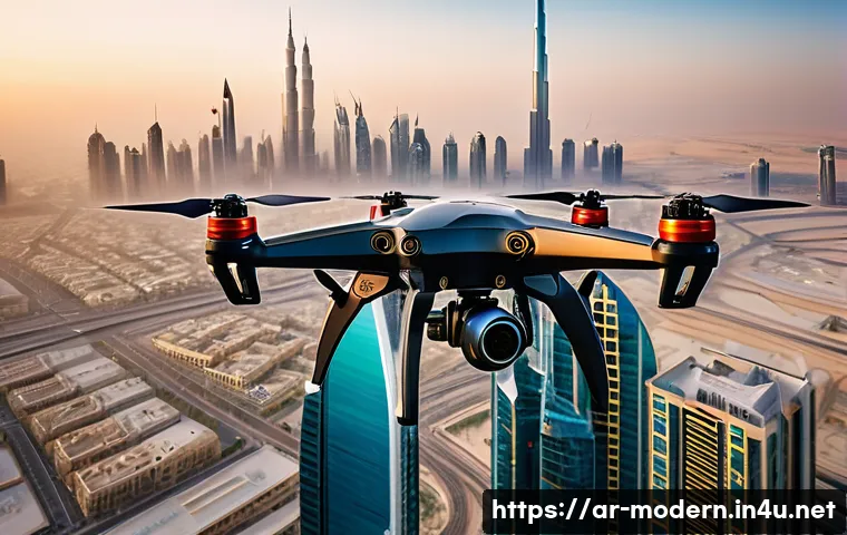 현대건축물 빌딩 내 드론 활용 - A high-resolution image of a multi-rotor drone inspecting the glass facade of a modern skyscraper in...