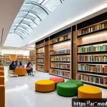 현대건축물 도서관 건축 혁신 - A modern public library interior designed with open flexible spaces that encourage social interactio...