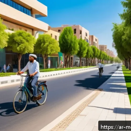 현대건축물 도로와 건축물 연계 - A vibrant urban street scene in a modern Middle Eastern city, featuring seamlessly integrated roads,...