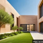 현대건축물 극한 환경 건축 기술 - A modern Middle Eastern residential building featuring advanced nanotechnology thermal insulation pa...