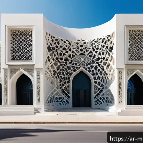현대건축물 3D 프린팅 건축 - A futuristic architectural construction site in an Arab city, showcasing a large 3D printer actively...